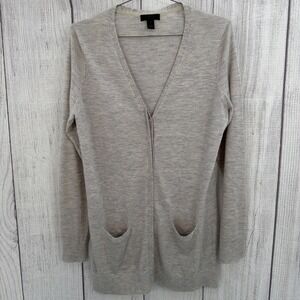 Saks Fifth Ave Cardigan Womens LARGE Heathered Gray 100% Cashmere V-Neck Sweater